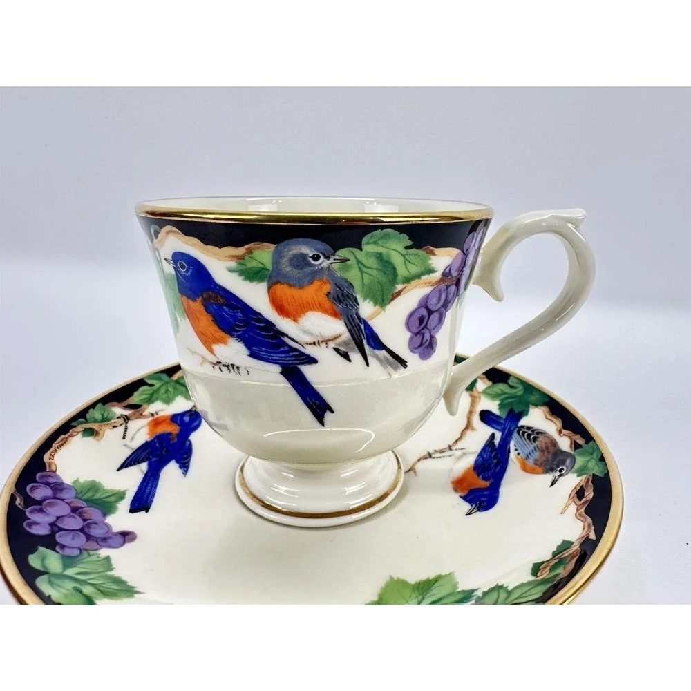 Lenox Birds of America Blue Bird Cup Saucer Gold Trim USA Vintage 1990s